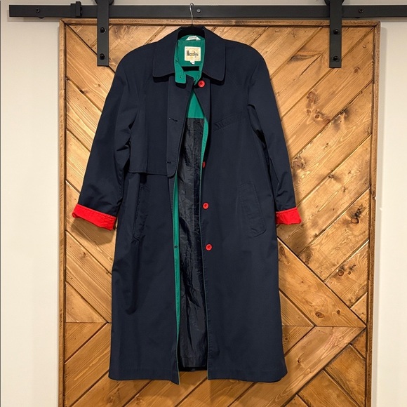 Navy, Green, and Red Trench Coat *FADED* Niccolini - Picture 1 of 8